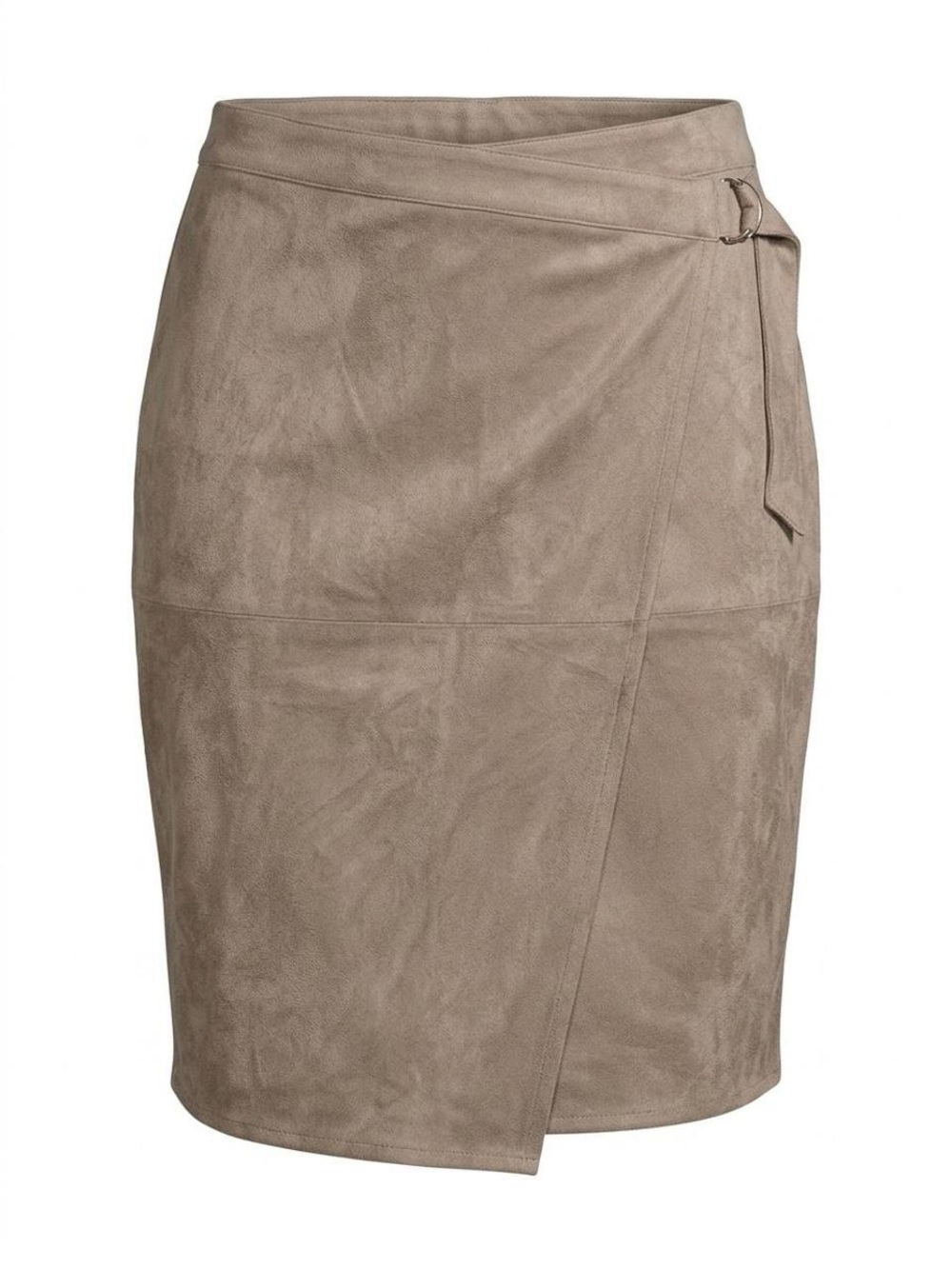 Chico's Taupe Faux Suede Wrap Pencil Skirt with Side Ring